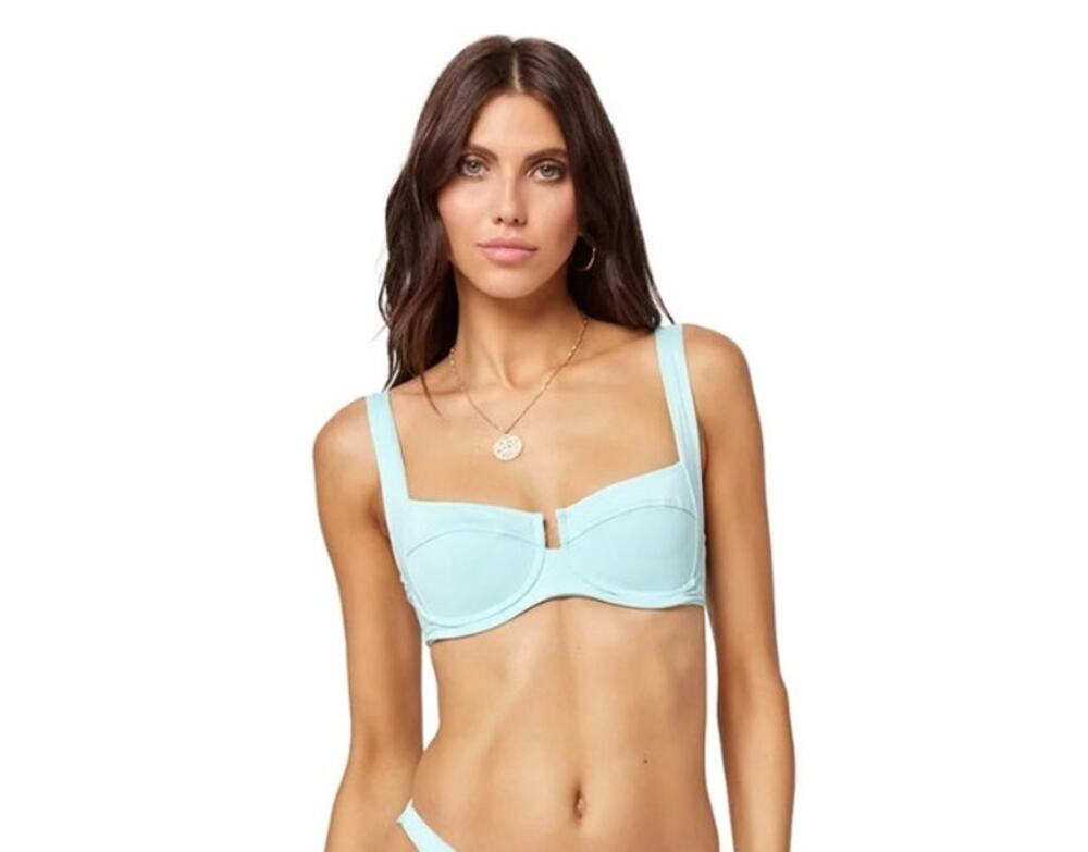 L*Space Camellia Bikini Top in Blue/Green Ribbed Size Small Underwire NWT
